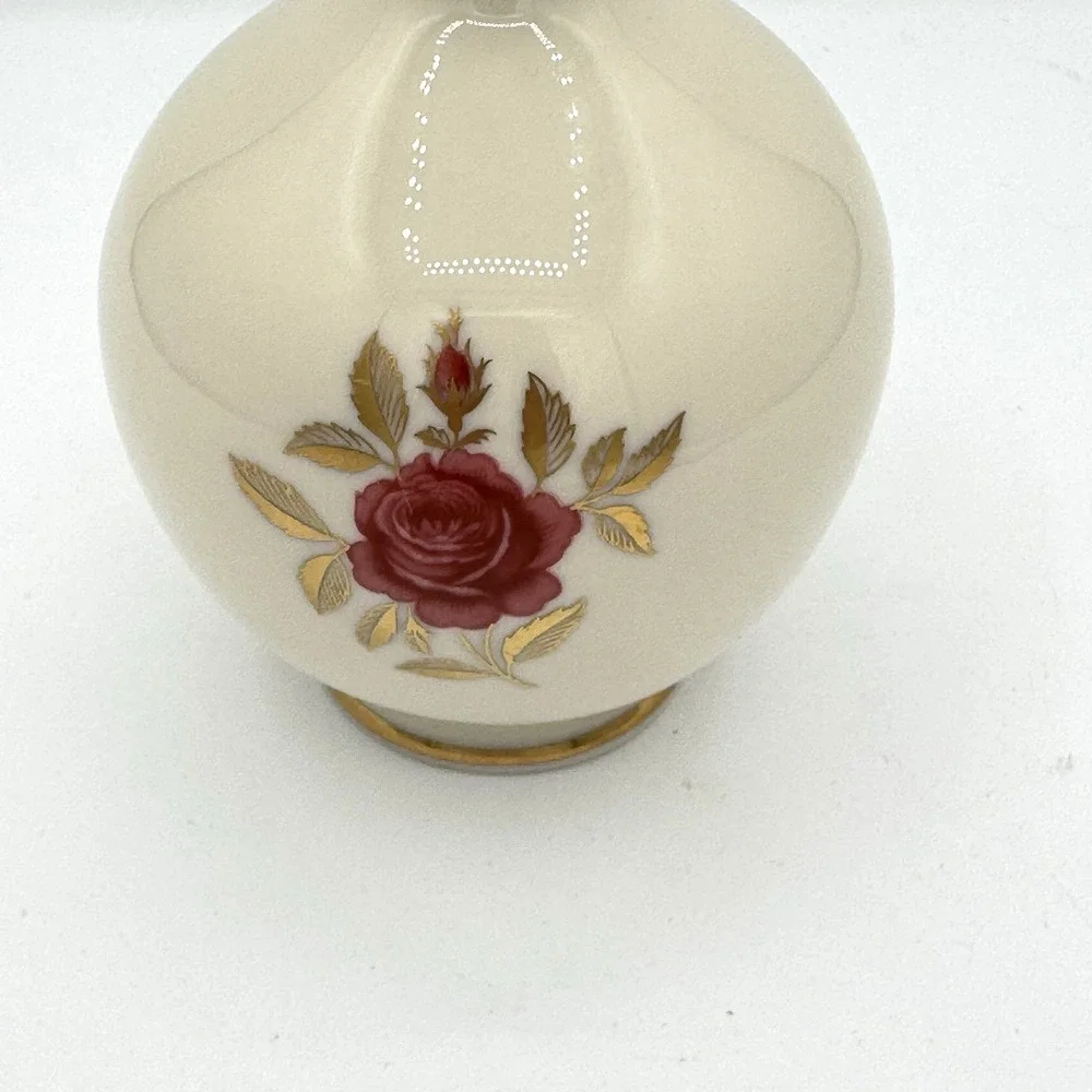 Vintage Lenox Rhodora Rose Bud Vase Ivory 24K Gold Trim USA MCM Grannycore